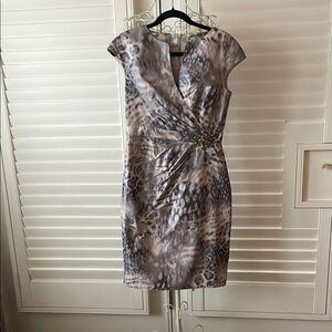 Elegant Gray Leopard Print Special Occasion Dress by Eliza J
